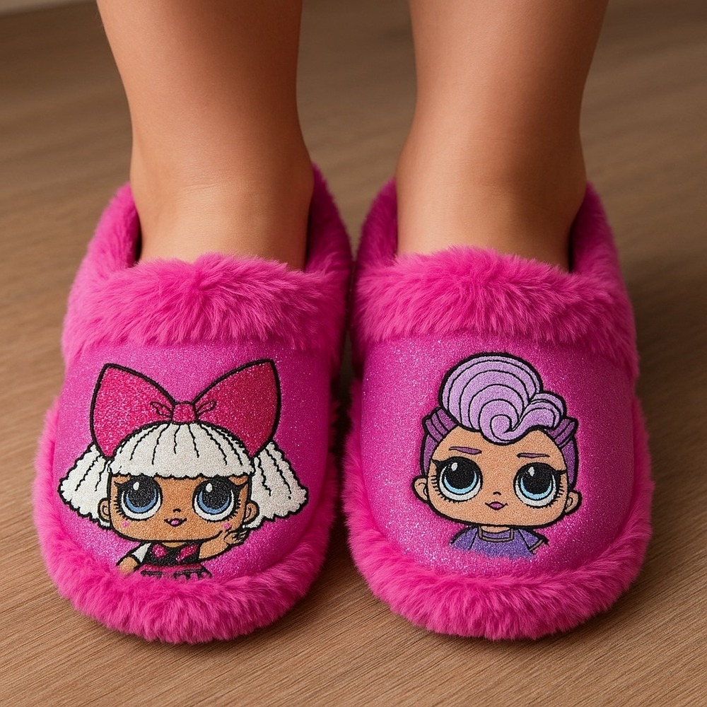 L.O.L. Surprise! Pink Plush Slippers Girls Size 2/3 New With Tags
